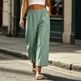 thumbnail image 4 of HomeDM Capris Pants for Women Wide Leg Pants with Pockets High Waisted Green Lounge Work Trousers Size S, 4 of 7