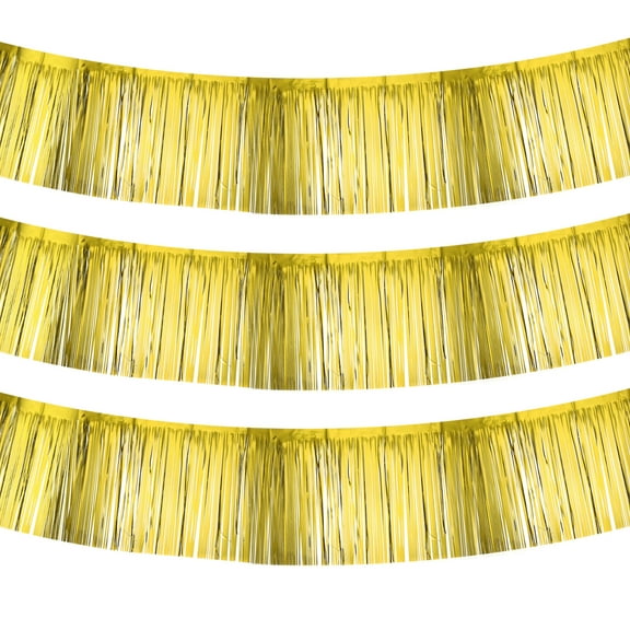 Foil Fringe Garland 10 Feet, 3 Pack Fringe Banner Wall Hanging Curtain Backdrop for Wedding Birthday, Gold Tone