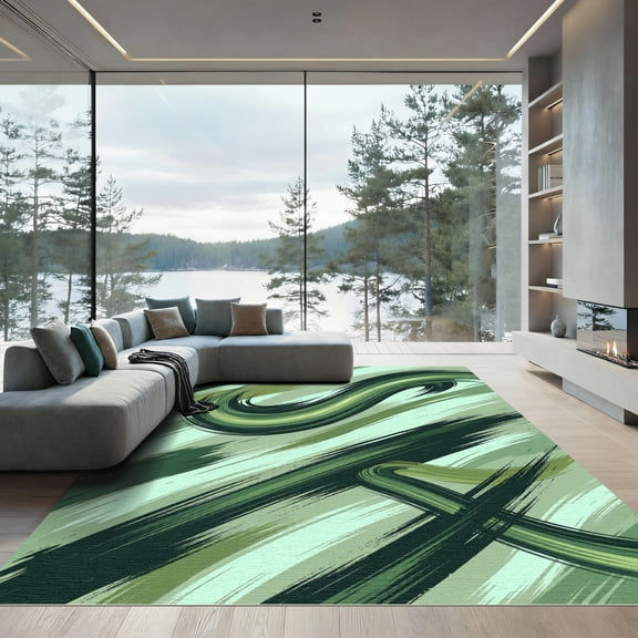 ODIKA 4'x6' Machine Washable Non-Slip Area Rug, Abstract Green High Traffic Rug, Green, 1273584