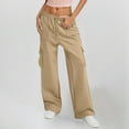 thumbnail image 2 of Womens Hiking Pants, Audhol Women Elastic Waist Pockets Side Pockets Sport Casual Solid Pants Loose Long Trousers Womens Cargo Pants with Pockets Khaki M, 2 of 5
