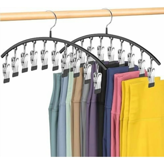 Closet Organizer for Pants, Legging Hangers 2 Pack with 10 Clips, Storage Hangers for Skirts Shorts Underwear T Shirts, Black