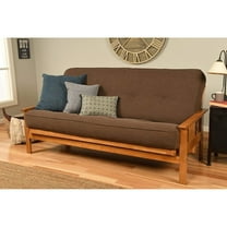Full Size Futon Frame Sofa Bed - Linen Cocoa Mattress, Butternut Finish, Versatile Seating, 79L x 37D x 33H