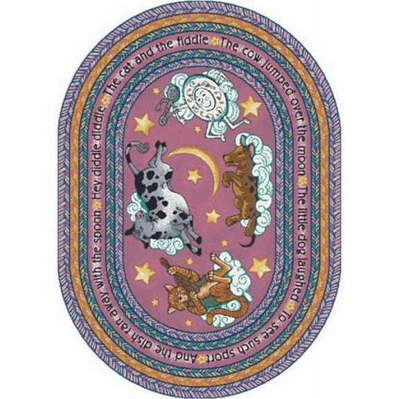Hey Diddle Diddle Pink 7 ft.8 in. x 10 ft.9 in. Oval  WearOn Nylon Machine Tufted- Cut Pile Just for Kids Rug