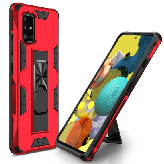 for Samsung Galaxy A51 5G (NOT FIT A51) with Temper Glass Magnetic Kickstand Phone Case Shock Proof Edges Hybrid Hard Back Slim Bumper Cover (Red)