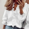 thumbnail image 2 of Abcnature Womens Long Sleeve Ruffle Stitching Button Down Cotton Linen Shirt Blouse Loose Fit Casual V-Neck Tops Recommend Weight 143 to 154lb, 2 of 5
