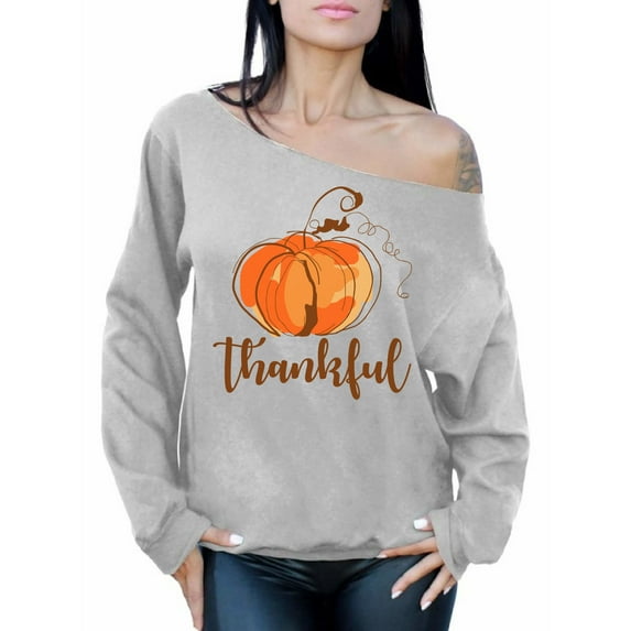 Awkward Styles Thanksgiving Sweatshirt Thankful Pumpkin Off Shoulder Tops for Women