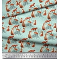 thumbnail image 3 of Soimoi Green polyester Crepe Fabric Tree Stump & Fox Animal Printed Fabric 1 Yard 42 Inch Wide, 3 of 5