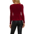 thumbnail image 3 of INSPIRE CHIC Women's Blouse Elegant Velvet Sweetheart Neck Long Sleeve Peplum Top S Red, 3 of 6
