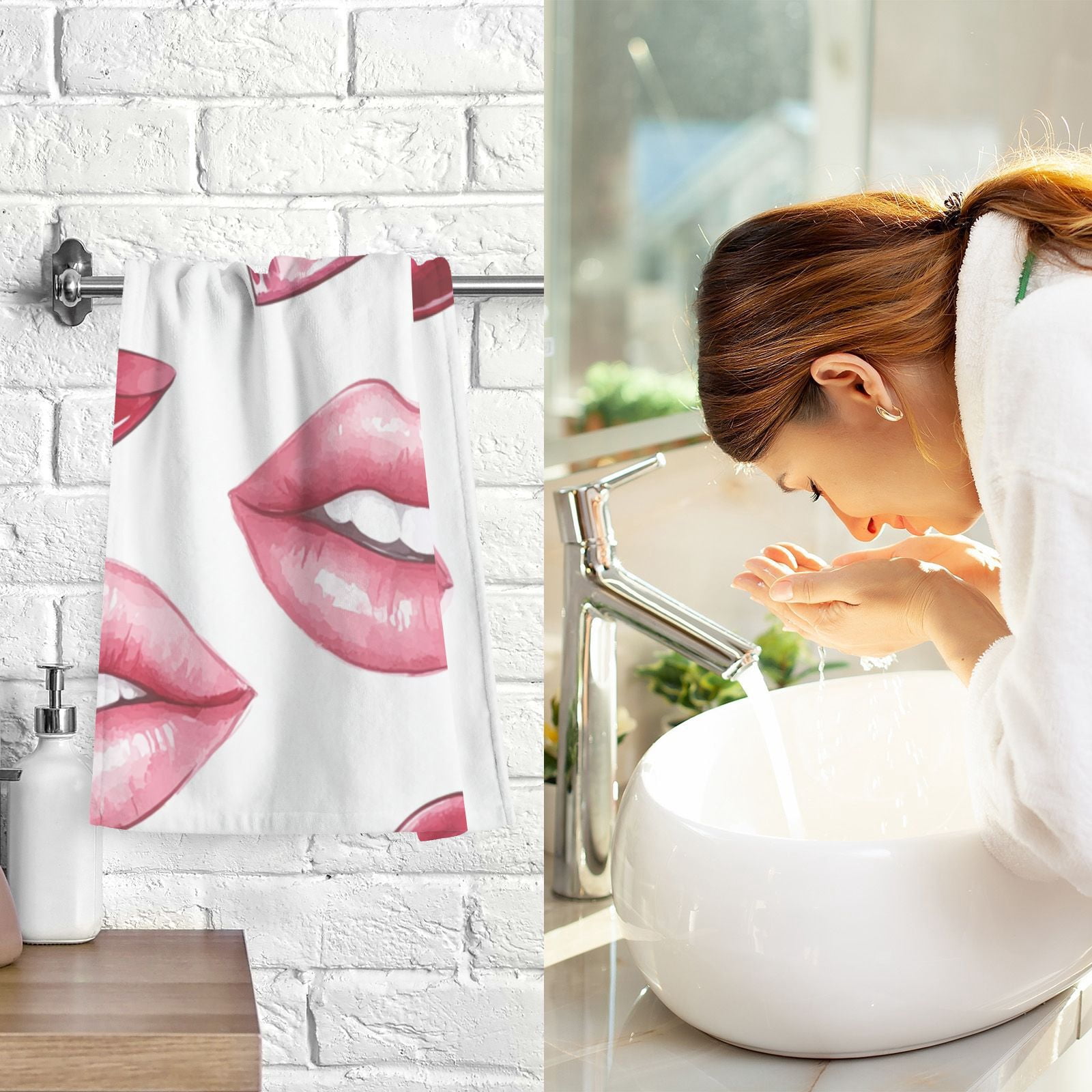 Lips Hand Towels Cotton Bath Towels Large Face Towels Absorbent for Bathroom 2 Packs