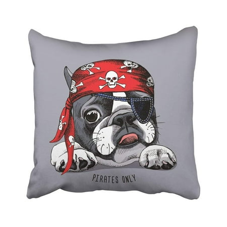 BPBOP Black Dog French Bulldog Portrait In Pirate Bandana Red Skull Piracy Animal Beautiful Bone Pillowcase 18x18