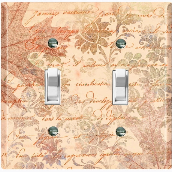 Metal Light Switch Plate Outlet Cover (Beige Leaf Letter DamaskLET006)