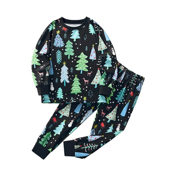 LNMQLPDBS Toddler Girls Christmas Tree Print Set Kids Cute Holiday Outfit Girls Allover Graphic Tee and Pants 2 Piece Set with Contrast Cuffs for School Party Daily Wear