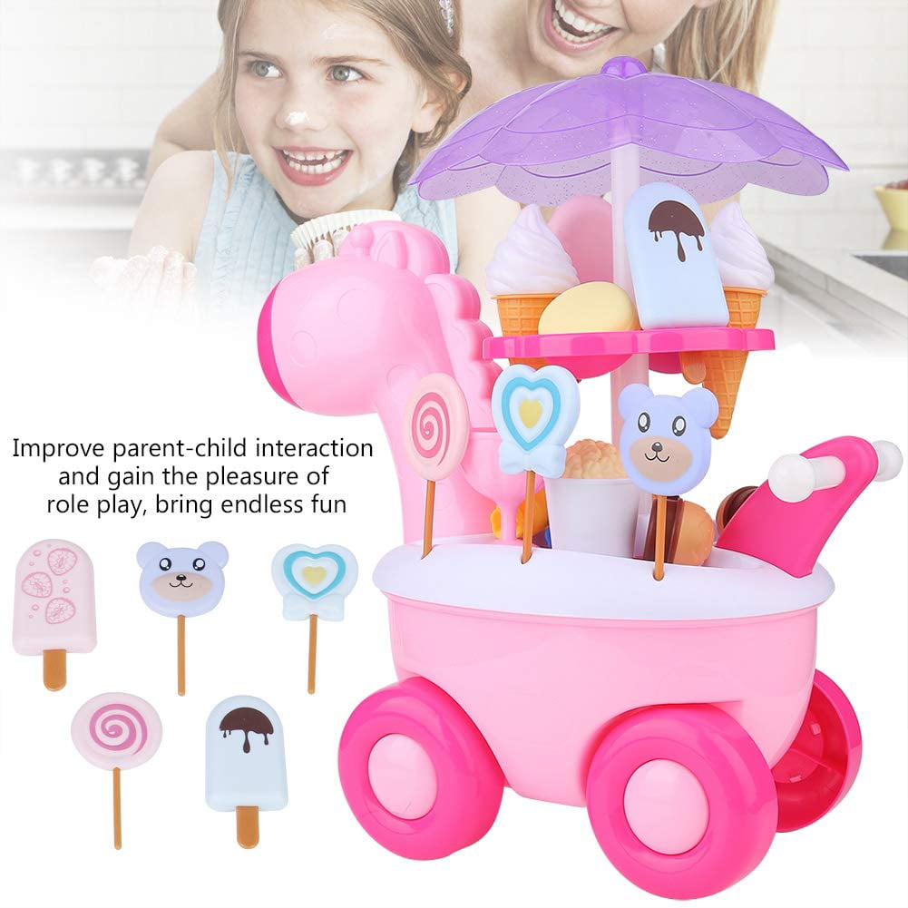 SGYH Pretend Play Toy Set Yellow Mini Candy Sweet Ice Cream Trolley Giraffe Cart with Light and Music Role Party Favor Supplies Pretend Play Toys for Kids Boys Girls 3 Years Old and up 