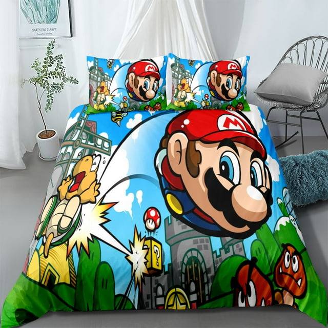Comforter Set Lightweight Bedding Set Quilt Cover 3 Pcs Ultra Soft All-Season Teen Super Mario Duvet Cover Set for Teen
