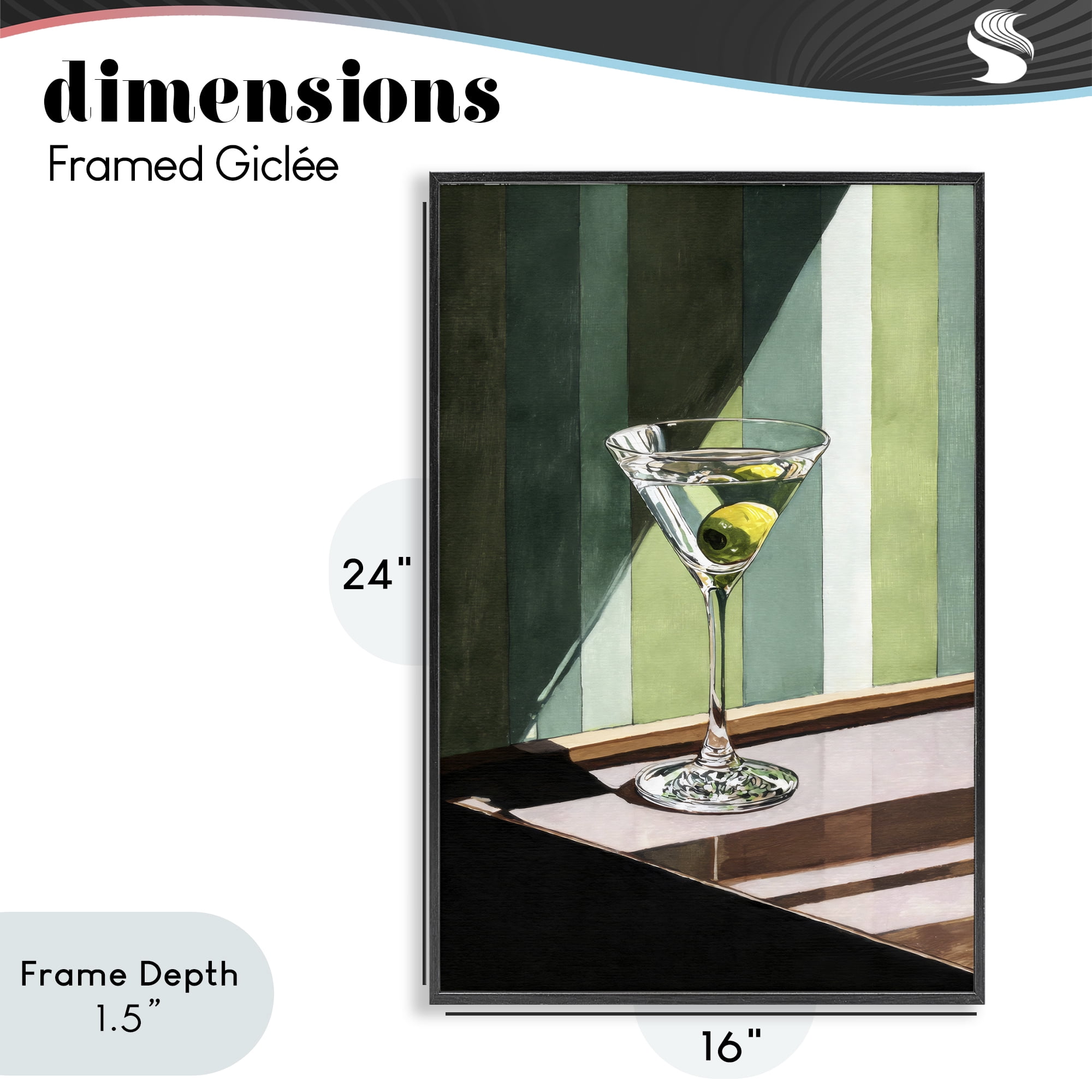 Stupell Industries Olive Martini in Sun Beam Black Framed Giclee Art, design by Petal Prints Design