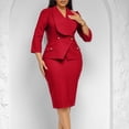thumbnail image 2 of AURA Plus Size Elegant African Bodycon Midi Dress Large Lapel Three Quarter Sleeve High Waist Work Office Dress, 2 of 10