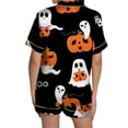 thumbnail image 3 of Halloween Pajamas Halloween Satin Print Button Short Sleeve Pajamas for Women Set, 3 of 3