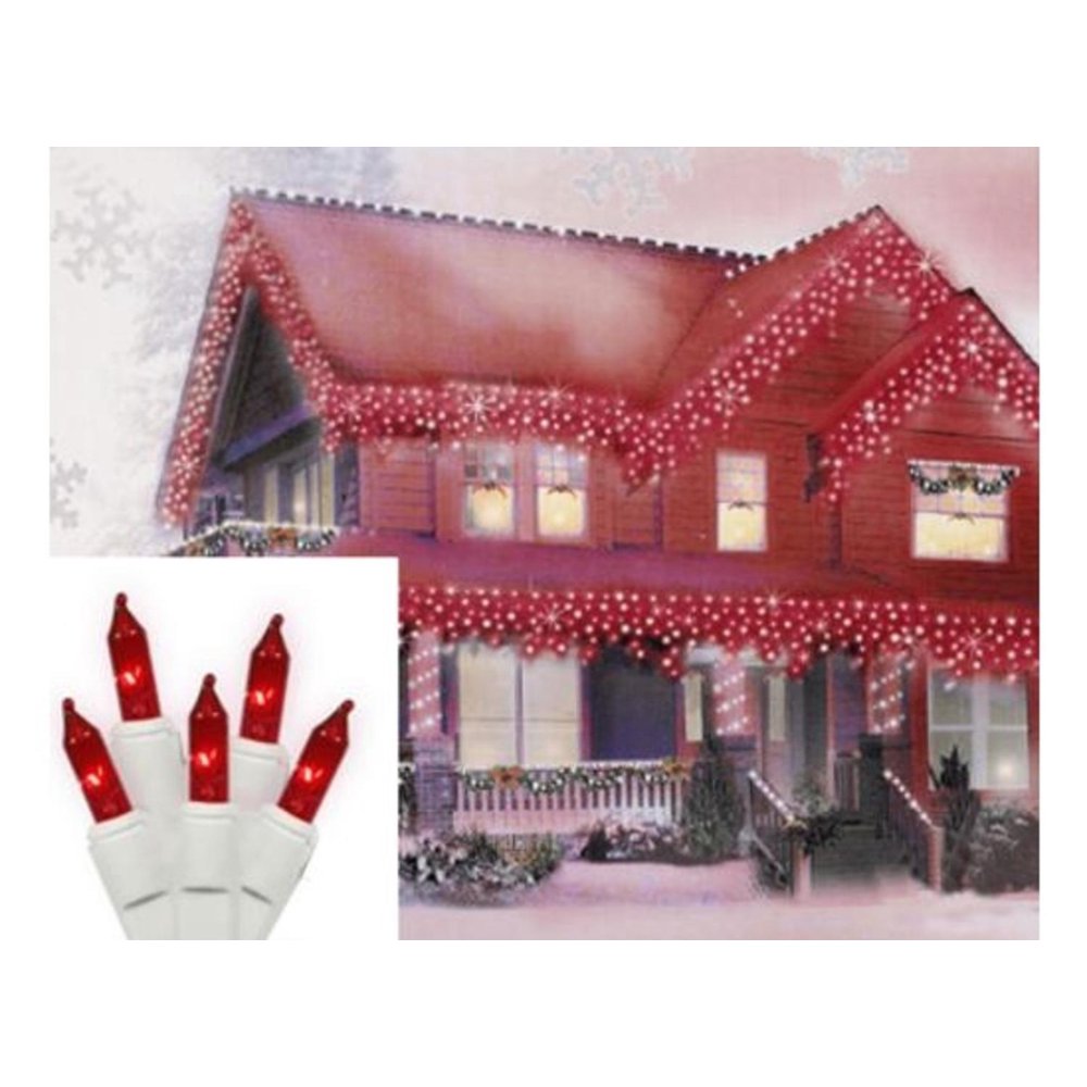 Set of 300 Red Everglow Icicle Christmas Lights White Wire