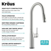 Kraus OlettoTall Modern Single-HandleTouch Kitchen Sink Faucet with Pull Down Sprayer in Spot Free Stainless Steel