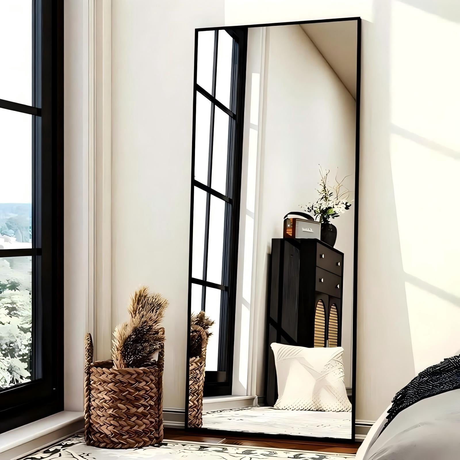 Lumora 76.3"x 34" Full Length Mirror with Frame Large Wall Mounted or Leaning Floor Mirror, Black