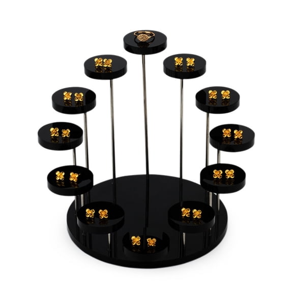 REOFLYUP Black Acrylic Ring Storage Ornament with 12 Bases for Home and Shop Display