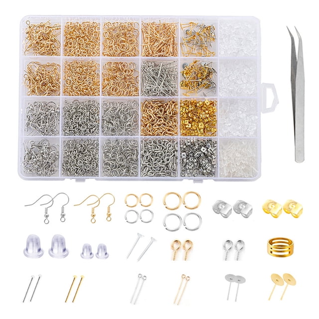 Kit para hacer aretes, kit de suministros para aretes que incluye ganchos para aretes, anillos para saltar, postes para aretes y herramientas para hacer aretes
