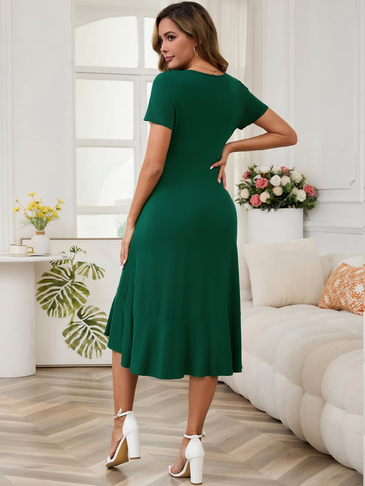 DARING DIVA Women's Semi Formal Wrap V Neck Ruffle Maternity Dress L Deep Green
