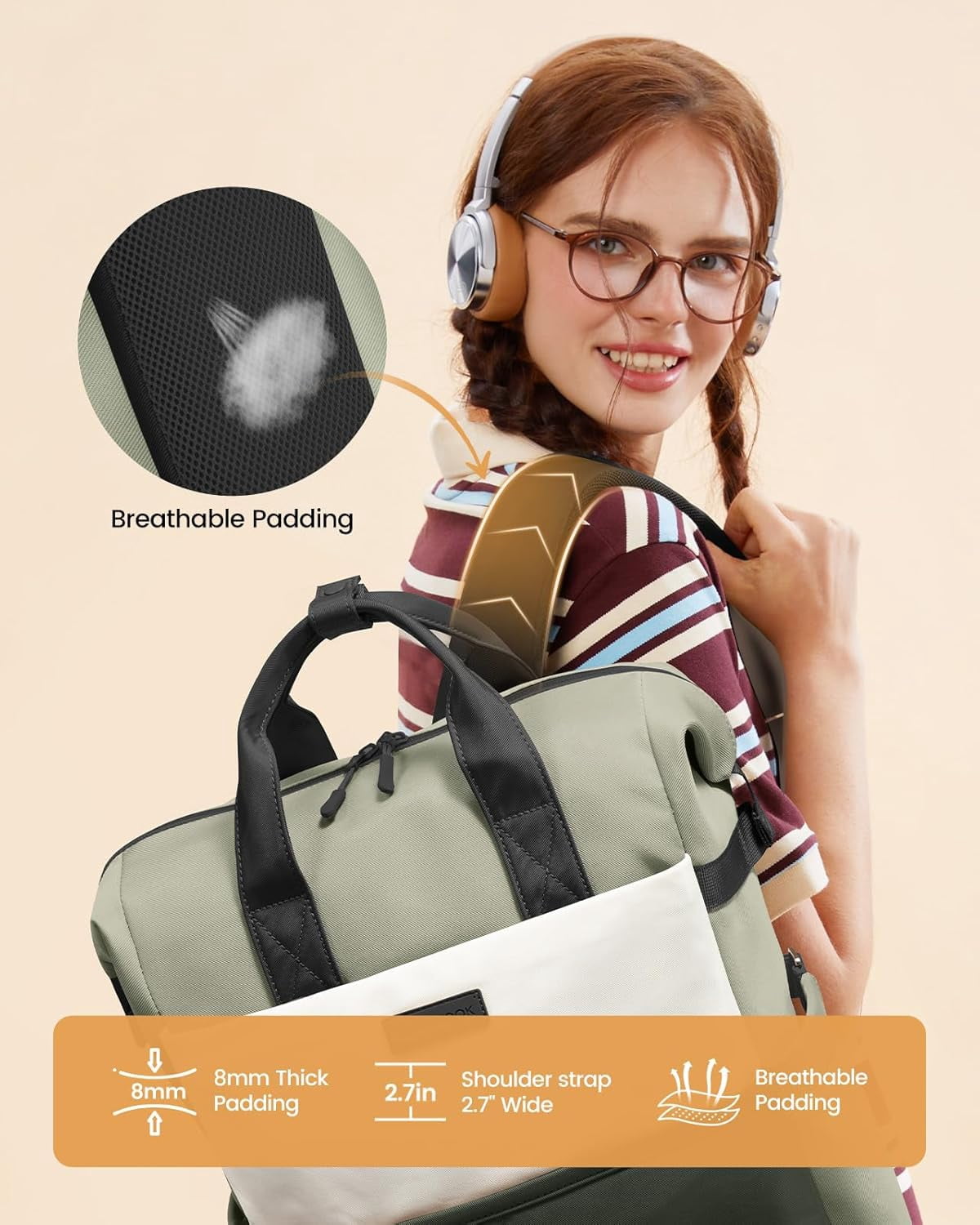 LOVEVOOK Laptop Backpack for Women,15.6 Inch Work Travel Backpack Purse for College Bookbag for Waterproof Computer Bag for Teacher Nurse Business, Black-Beige-Grey