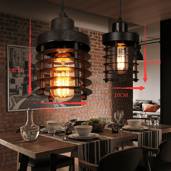Rustic Vintage Industrial Iron Cage Hanging Pendant Light Ceiling Lamp Fixture for Living Room, Bedroom