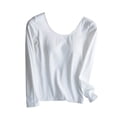thumbnail image 3 of Women's Built-In Bra Long Sleeve Round Neck Solid Color T-Shirt Top Tee Seamless Comfort Casual Everyday Wear Basic Layering Piece | CSEONE,White L, 3 of 9