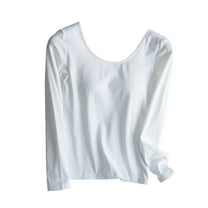 XuJwPNcy Long Sleeve Shirts for Women Scoop Neck Tight T Shirt with Pad Fashion Solid Basic Tops Outfits