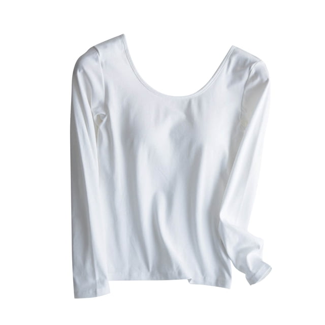 Birdeem Blouse pour Femmes Col Rond Couleur Unie avec Coussin de Poitrine T-Shirt à Manches Longues Col Rond Haut