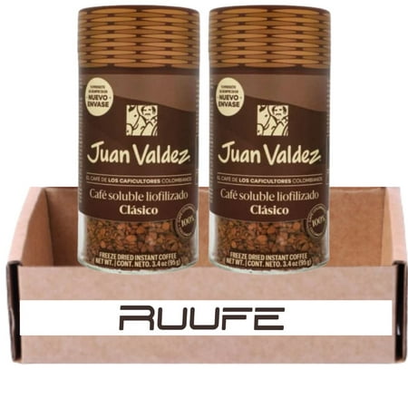 Colombian Coffee Juan Valdez (Pck of 2) Coffee Instant Freezed Dried Classic, (95gr/3.3 Oz) Cafe Juan Valdez soluble liofilizado clasico x95g