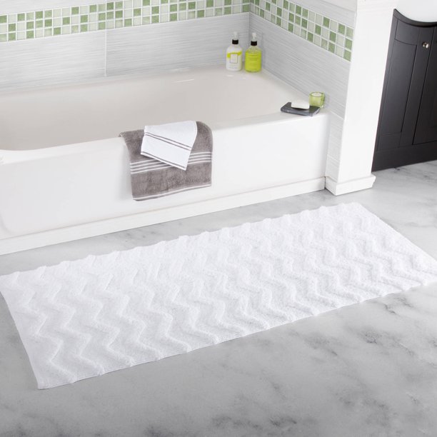 Somerset Home 100 Cotton Chevron Bathroom Mat, 24" x 60" White