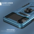 thumbnail image 3 of TJS Phone Case for Apple iPhone 13, Slide Camera Lens Cover Magnetic Support Metal Ring Holder Kickstand Built-in Tempered Glass Screen Protector Full Body Protective Case (Blue), 3 of 8