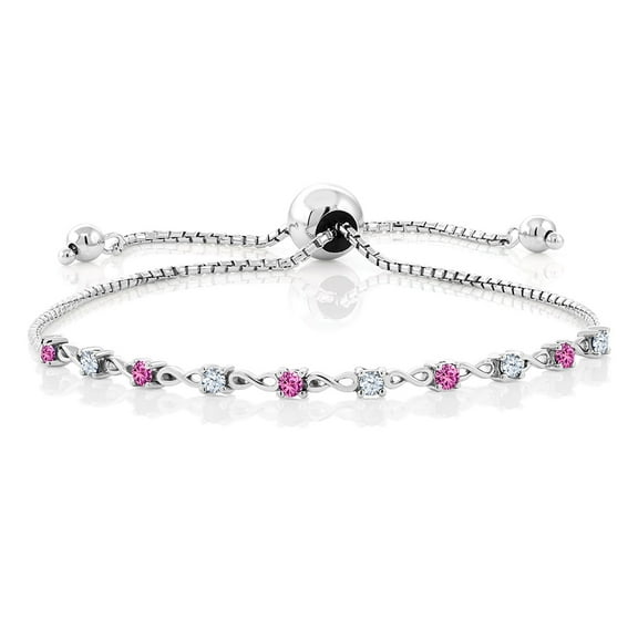 Gem Stone King 0.50 Ct Round Pink Created Sapphire 925 Sterling Silver Bracelet for Women
