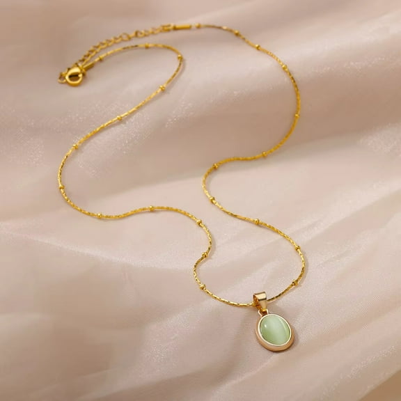 High-grade Oval Cat's Eye Pendant Titanium Steel Necklace