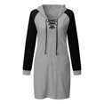 thumbnail image 4 of Babysbule Dresses For Women Stylish Spring Fall Pullover Hooded Patchwork Hollow Out Long Sleeve Sheath Slim Mini Dress, 4 of 7