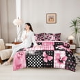 thumbnail image 4 of Manfei Cartoon Bowknot Bedding Comforter Set 7 Pieces for Girls Teens,Kids Geometric Plaid Chic Flowers Full Bedding Set,Pink Reversible,Lightweight Room Decor, 4 of 7