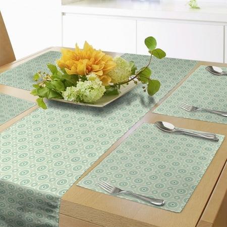 

Mint Table Runner & Placemats Retro Disc Shaped Inner Circles with Nostalgic Featured Geometric Graphic Set for Dining Table Placemat 4 pcs + Runner 14 x90 Seafoam Almond Green by Ambesonne