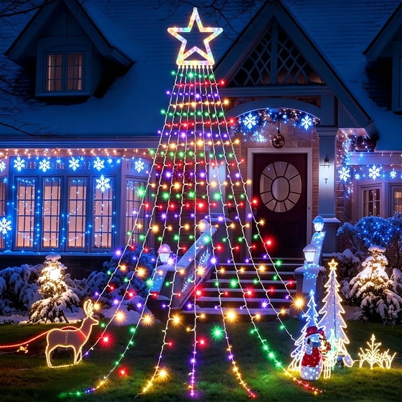 DAYBETTER Christmas String Lights Outdoor, Waterfall Star Lights with 317 LED, for Christmas Tree, New Year Decoration (Star-Multicolor)
