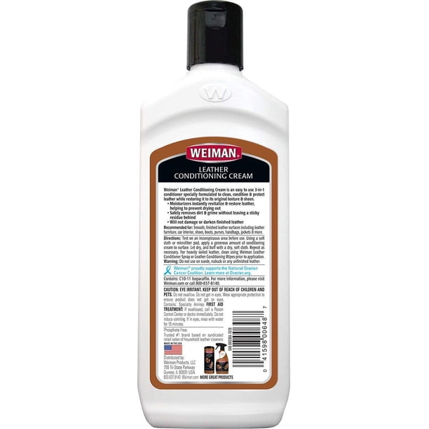 Weiman 3-in-1 Deep Leather Conditioner Cream – Clean, Condition & Protect Furniture, Car Seats, Bags & Shoes