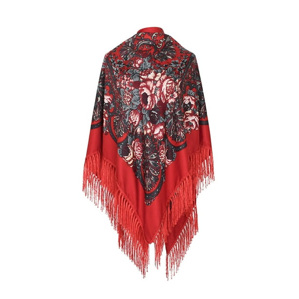 Bufanda estampada de estilo étnico para mujer con borlas, combinada con cheongsam, chal de poliéster para mujer.