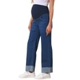 thumbnail image 4 of INSPIRE CHIC Women's Maternity Jeans Denim Straight Leg Cuffed High Stretchy Over the Belly Pregnant Pants Work Casual S Deep Blue, 4 of 6
