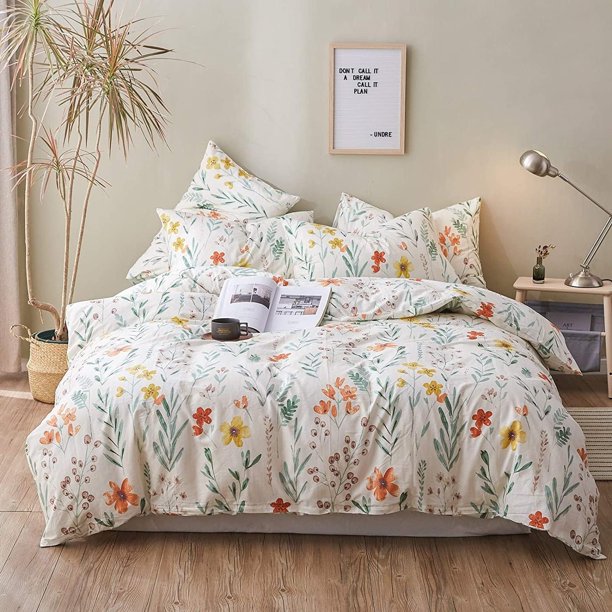Set, Funda Nórdica King 100% Algodón Floral para Todas las Estaciones, Set de 3 Piezas con