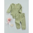 thumbnail image 3 of Qiylii 2Pcs Toddler Outfits, O-Neck Long Sleeve Romper + Buttons Pants, 3 of 9