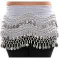 thumbnail image 3 of Plus Size XL Chiffon Belly Dance Hip Scarf Wrap Belt Tribal Sash Skirt Silver Coins - White with Silver Coins, 3 of 3