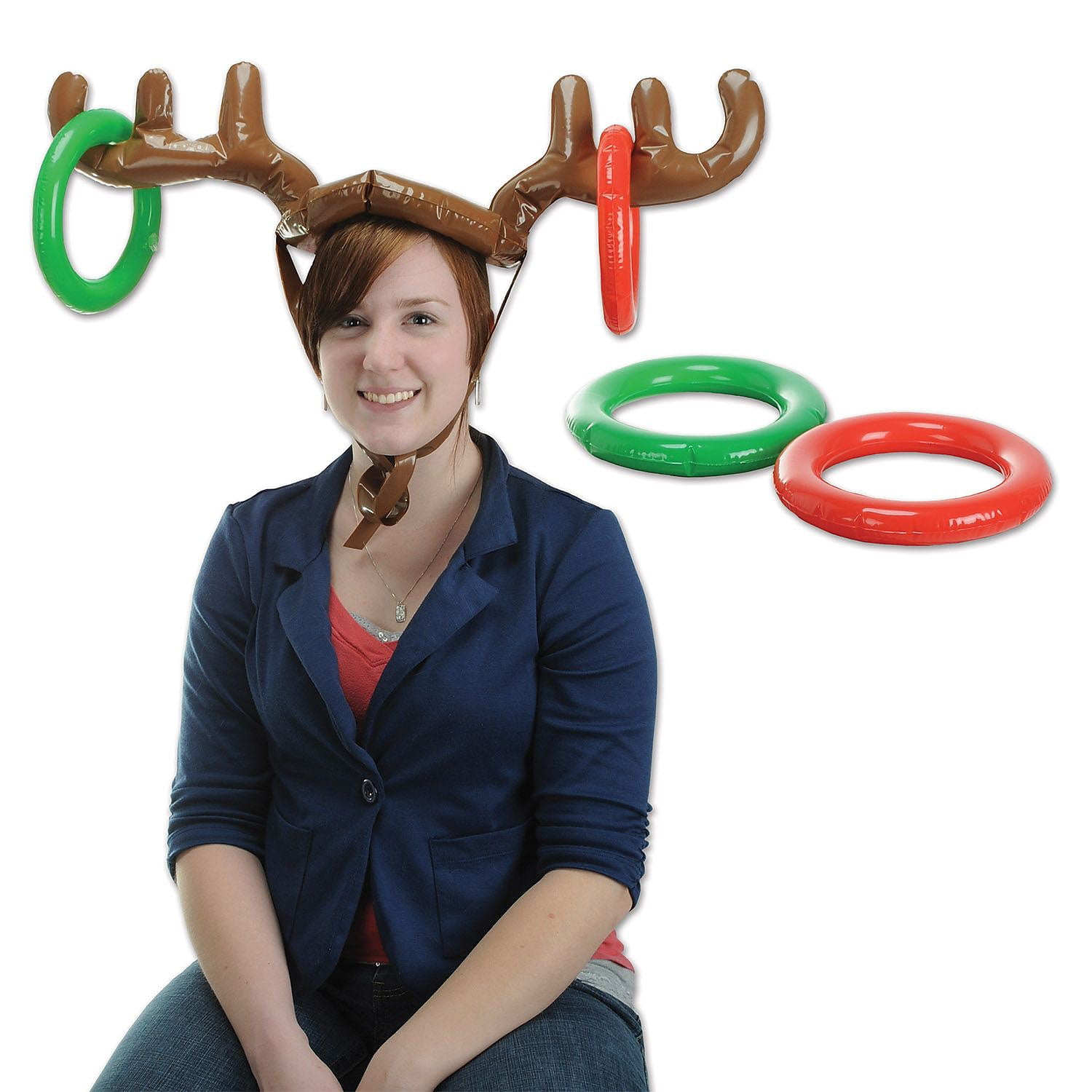 ADEPTNA Inflatable Reindeer Head Ring Toss Game Antler Hat Moose Family Fun Set Toys Great Fun for all the Family 