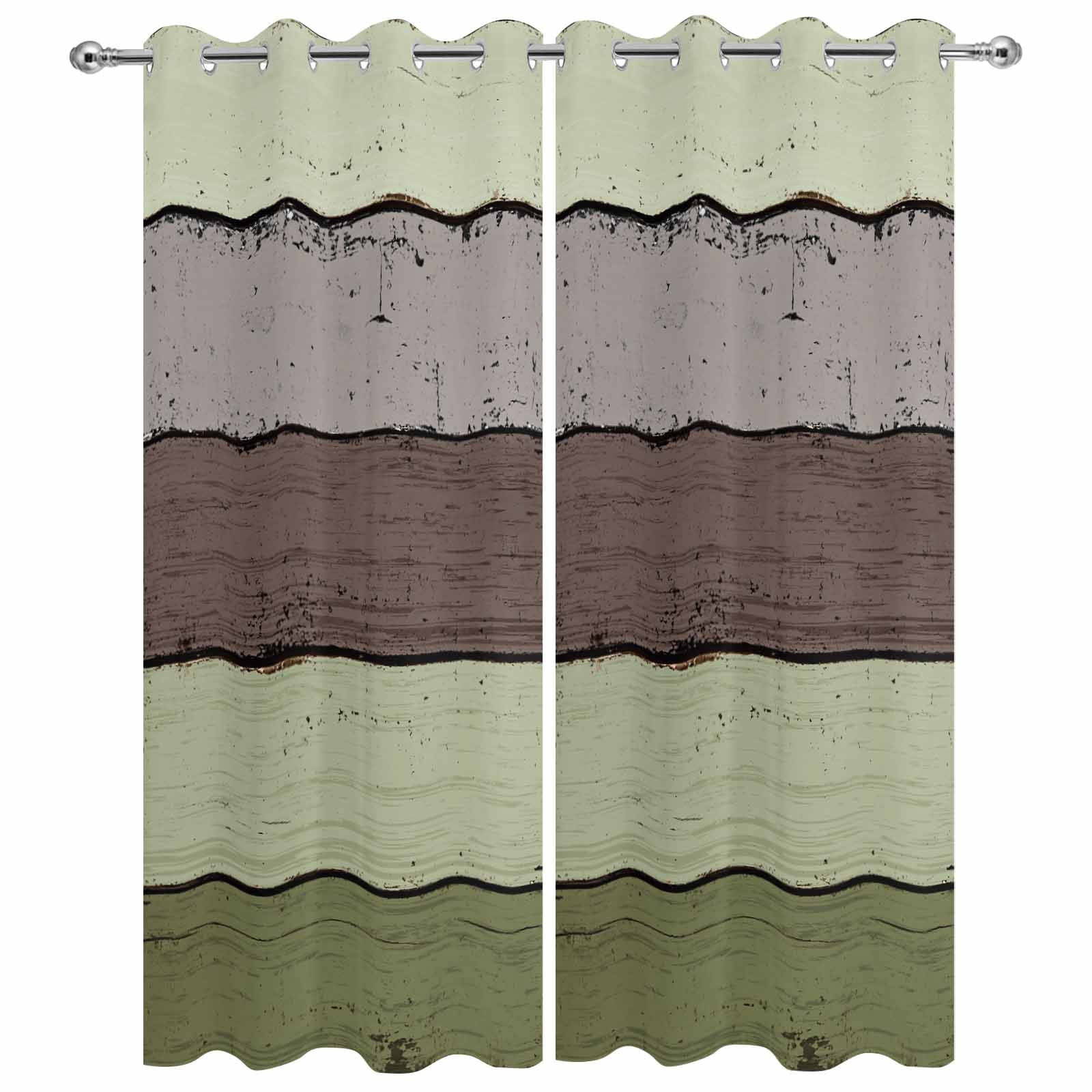 Outdoor Curtains for Patio Waterproof, Sage Green Grey Windproof Pravicy Outside Porch Blackout Curtain, Vintage Stripe Farmhouse Wood Grain Sun Blocking Grommets Curtains for Cabana 2 Panels 54"x84"