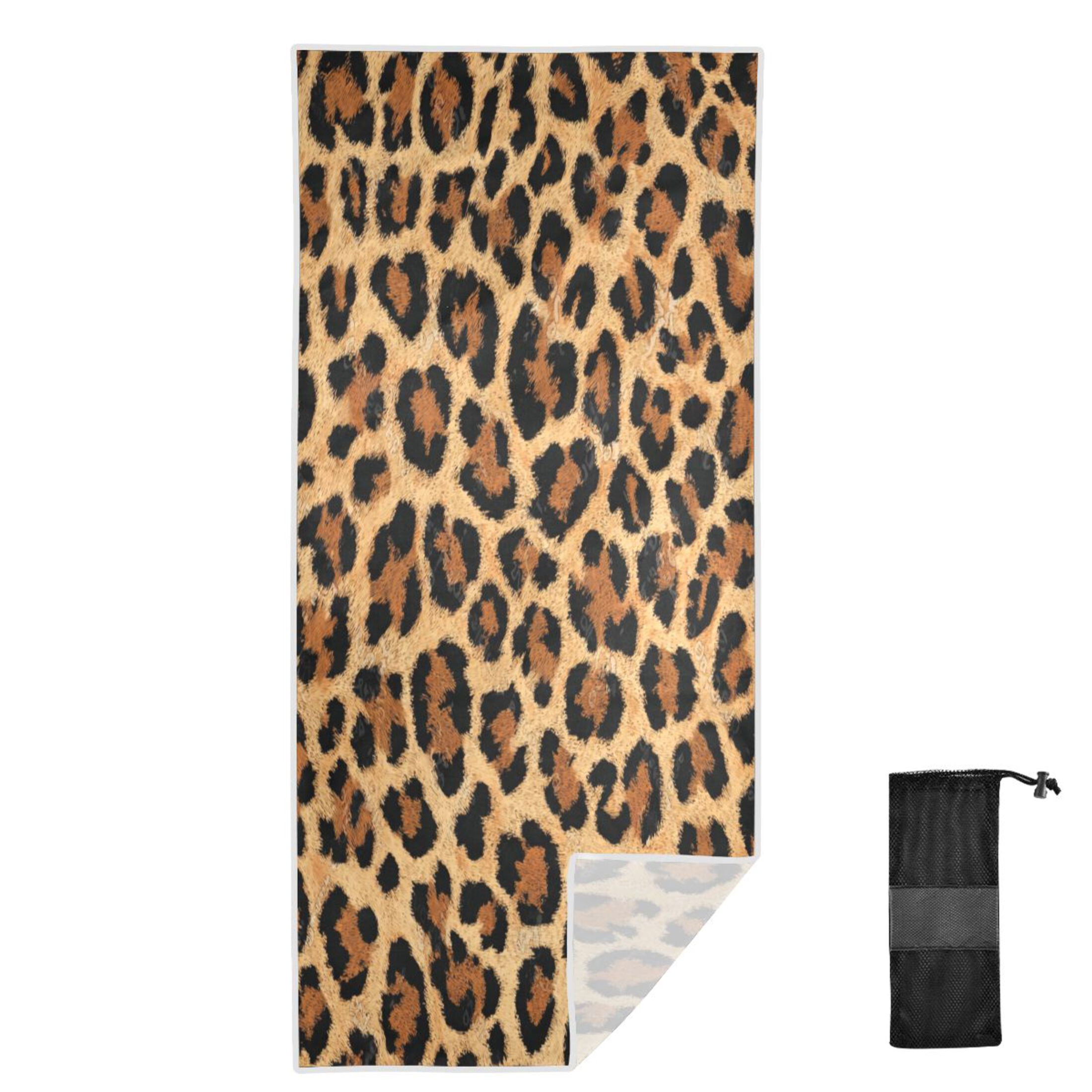 Quick-Dry Beach Towel 71x31in with Storage Bag, Sand Free Microfiber Towel for Travel, Swimming, Camping Wild Amber Cheetah